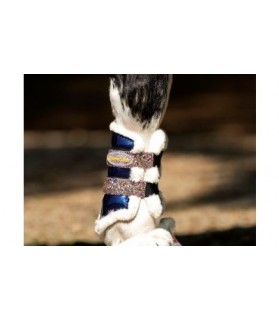 Guêtres laquées avec moumoute et strass - Bleu marine - la halle aux minis