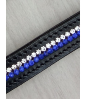 Muserole du licol de show en cuir avec strass bleu et blanc